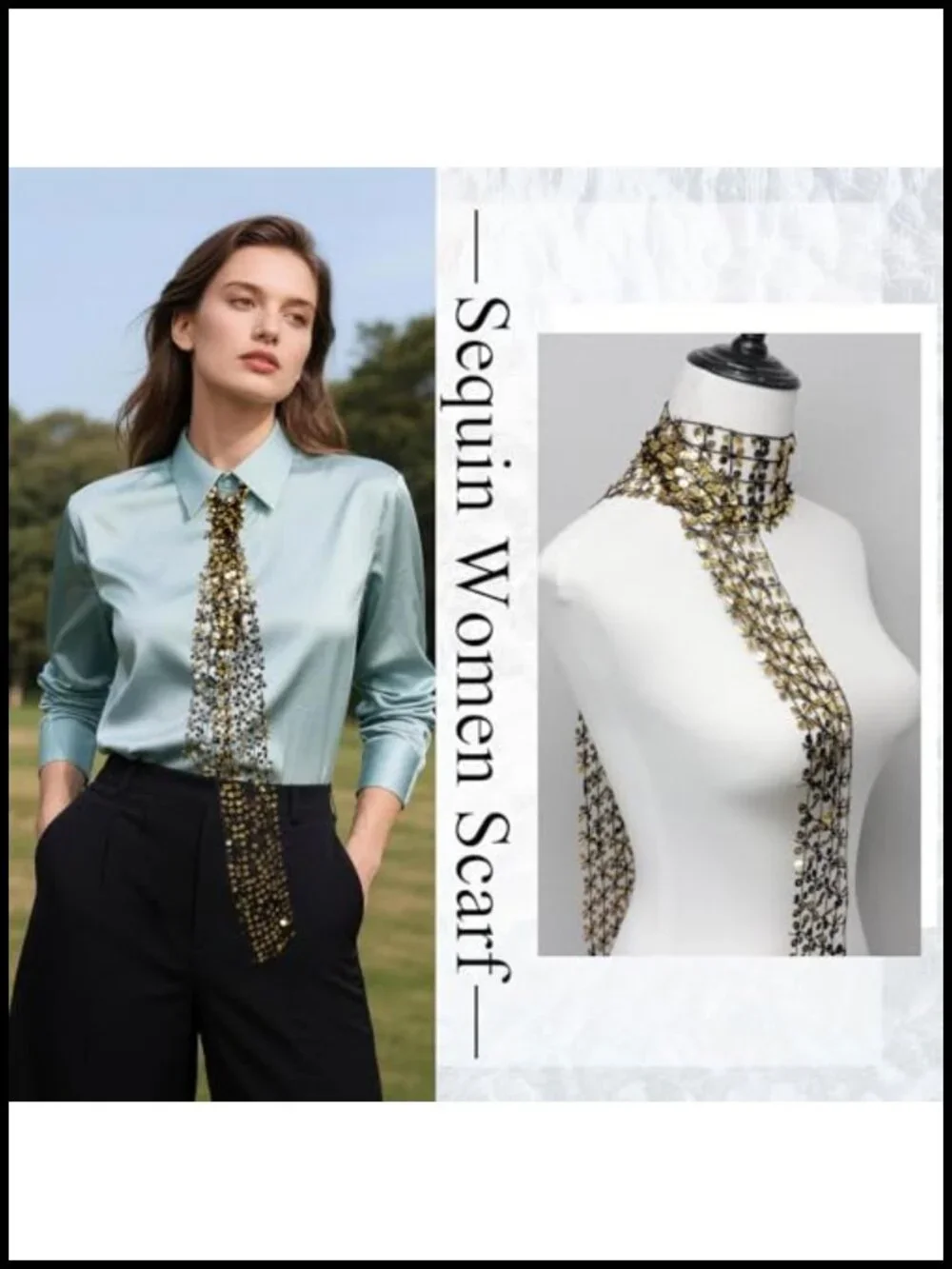 Sequin Fashion Scarf for Women, Skinny Sparkle Scarf, Party Accessory,